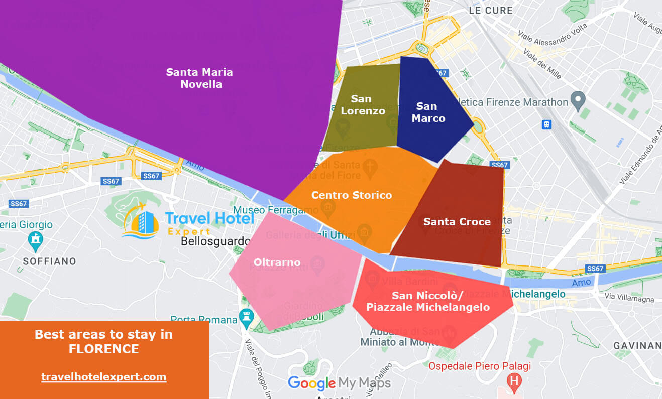 Map of the best areas to Stay in Florence
