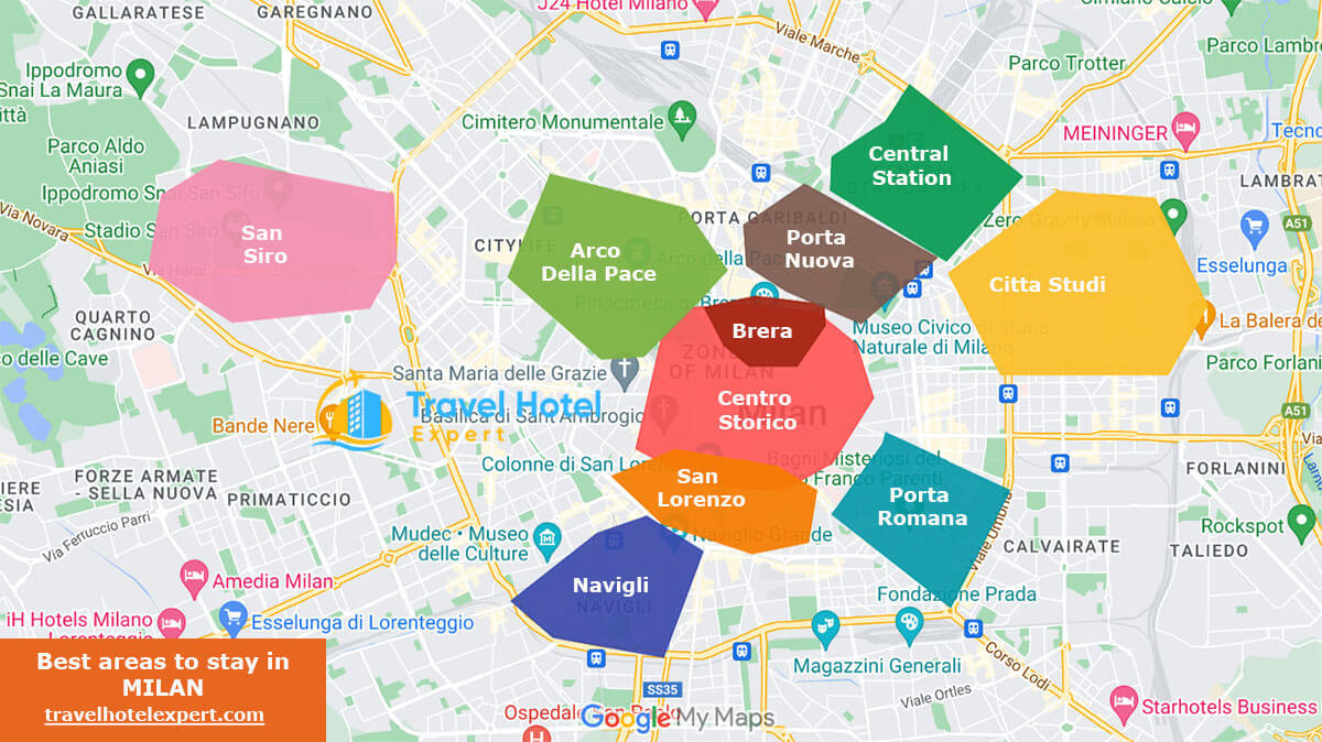 Map best areas to stay in Milan first time
