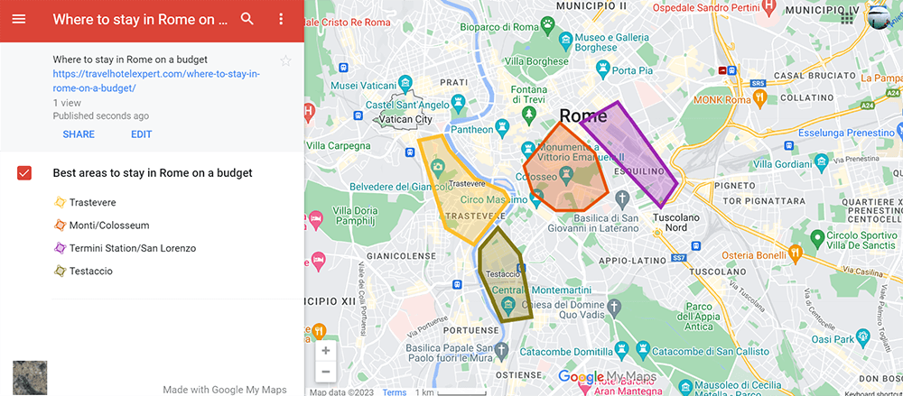 map of the best areas to Stay in Rome on a budget