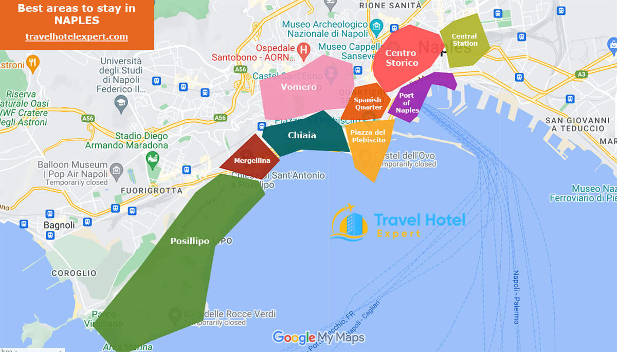 Map Best areas to Stay in Naples first time