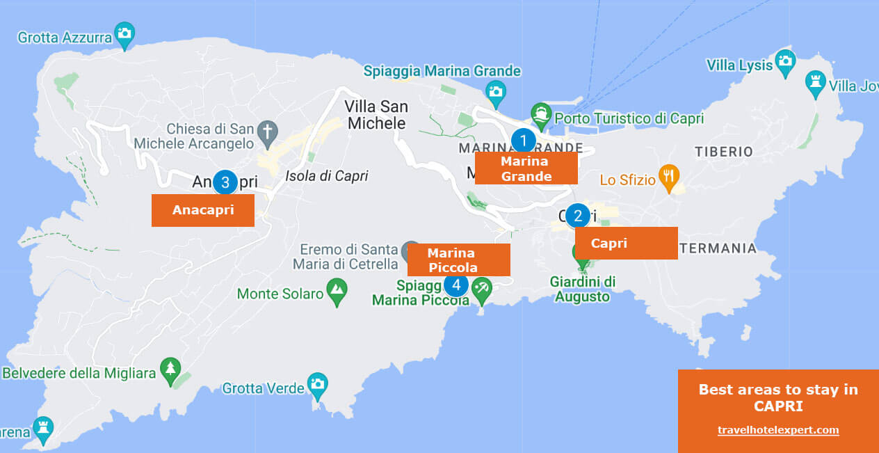 Map of Best areas and towns in Capri