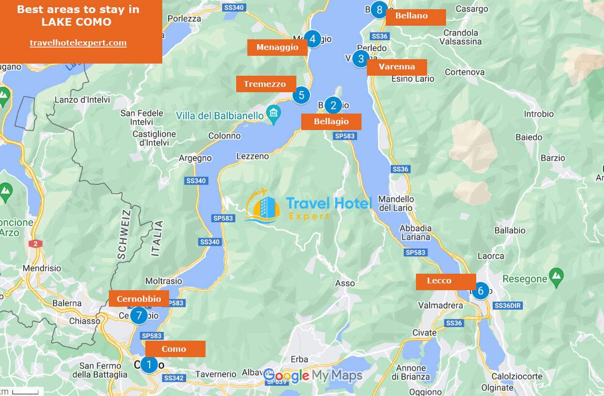 map best areas to stay in Lake Como