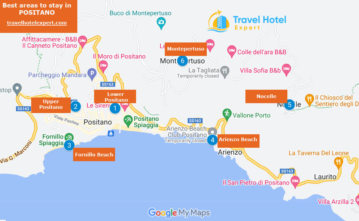 map best areas to stay in Positano 