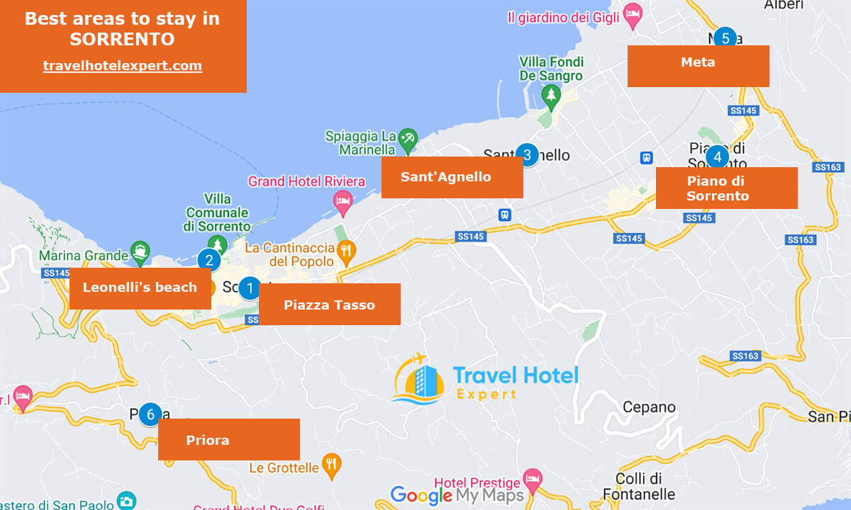 Map of Best areas and neighborhoods in Sorrento