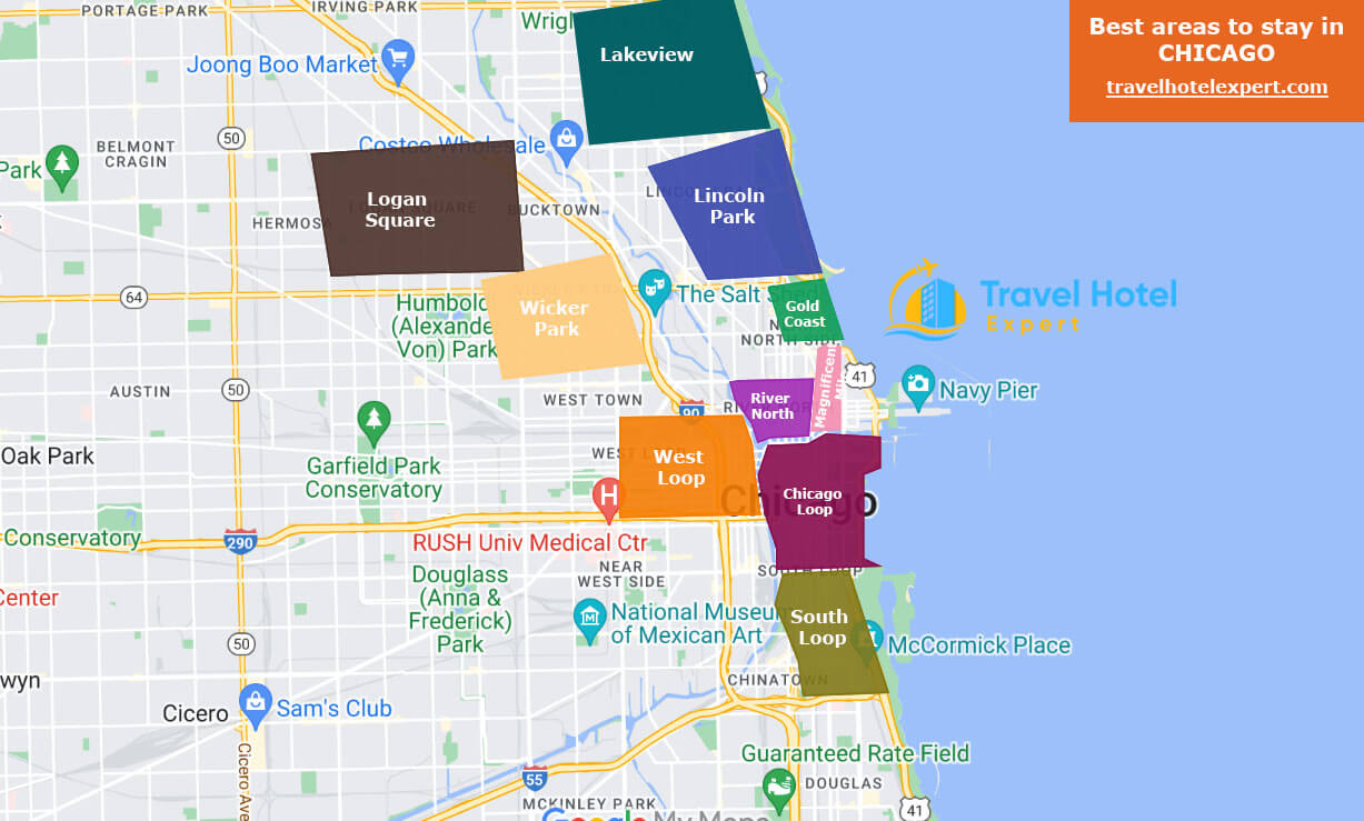 map of Best areas & neighborhoods to stay in Chicago first time