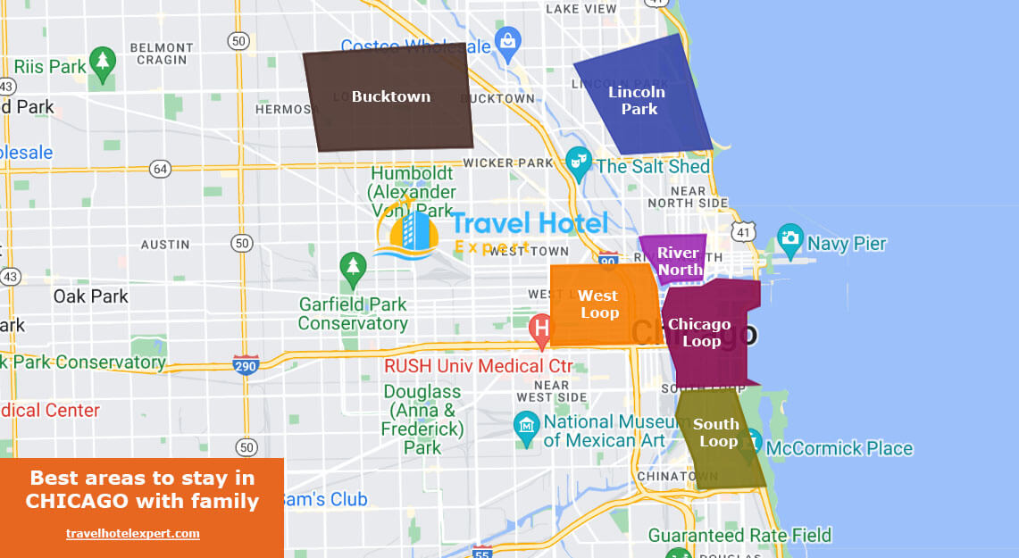 Map of Best areas to stay in Chicago with kids