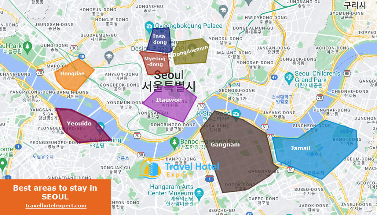 Map of best areas Where to stay in Seoul first time
