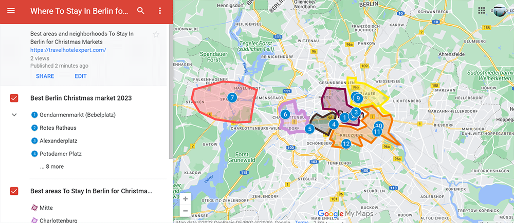 Map of the safe areas to stay in Berlin for Christmas Markets
