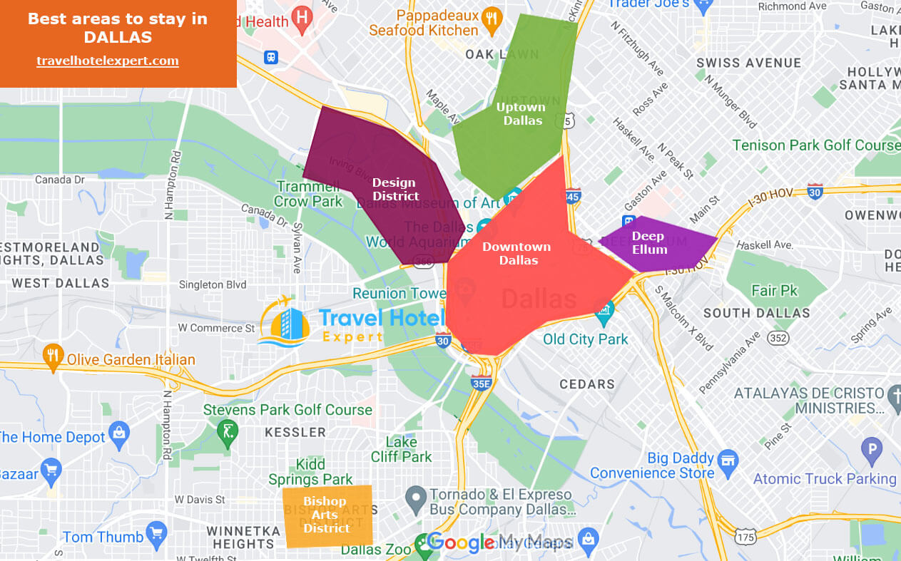 Map of the best areas to stay in Dallas for families with kids