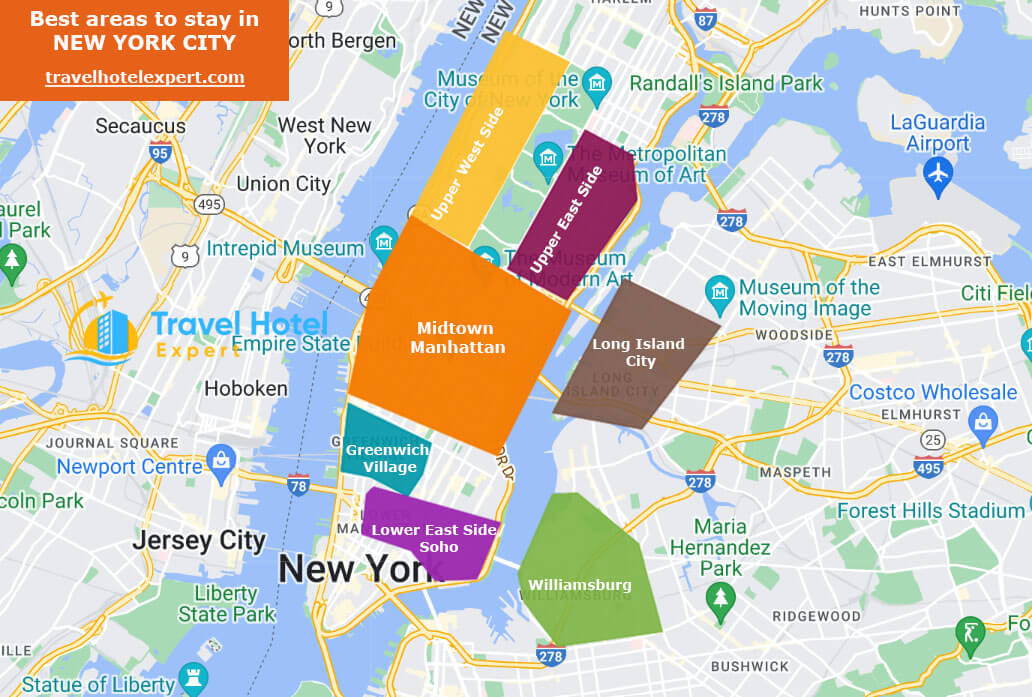 Map of the safe areas to stay in New York City first time
