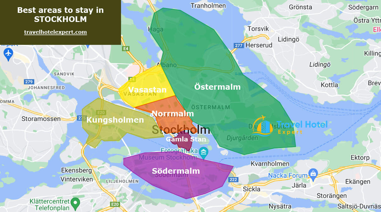 Map of the safe areas to stay in Stockholm first time