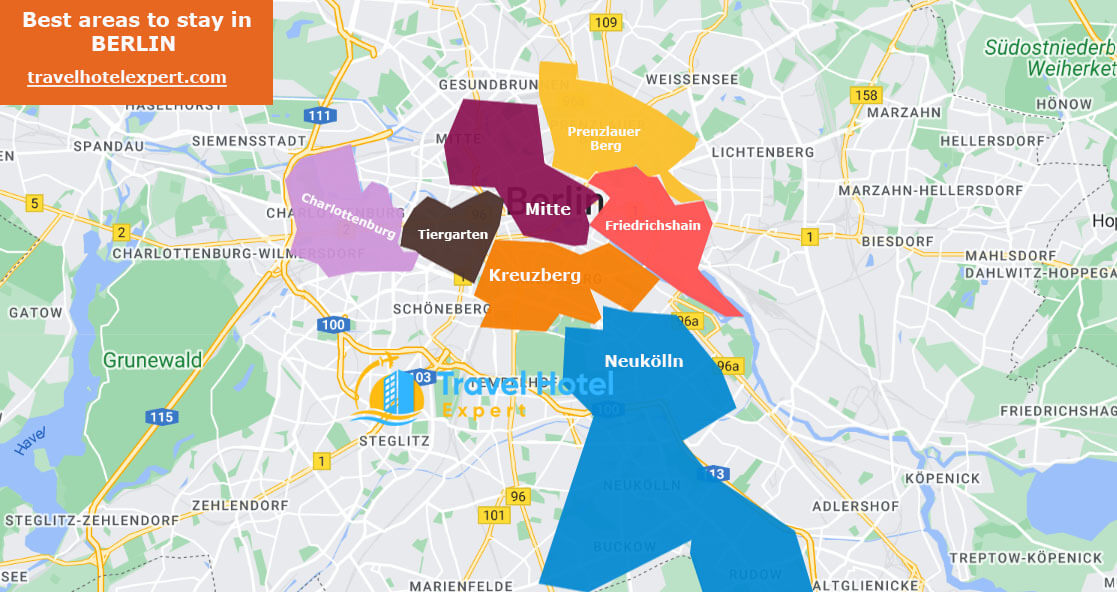 Map of the safe areas to stay in Berlin first time
