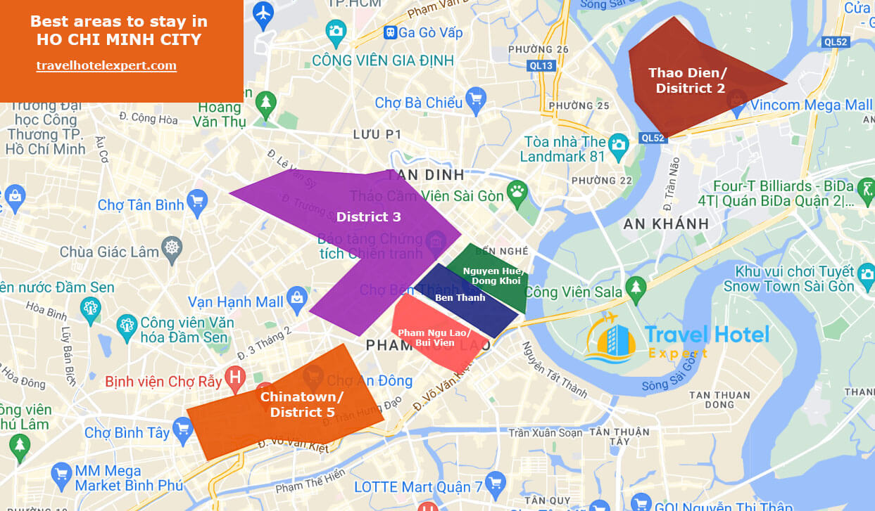 Map of the best areas to stay in Ho Chi Minh City for tourists