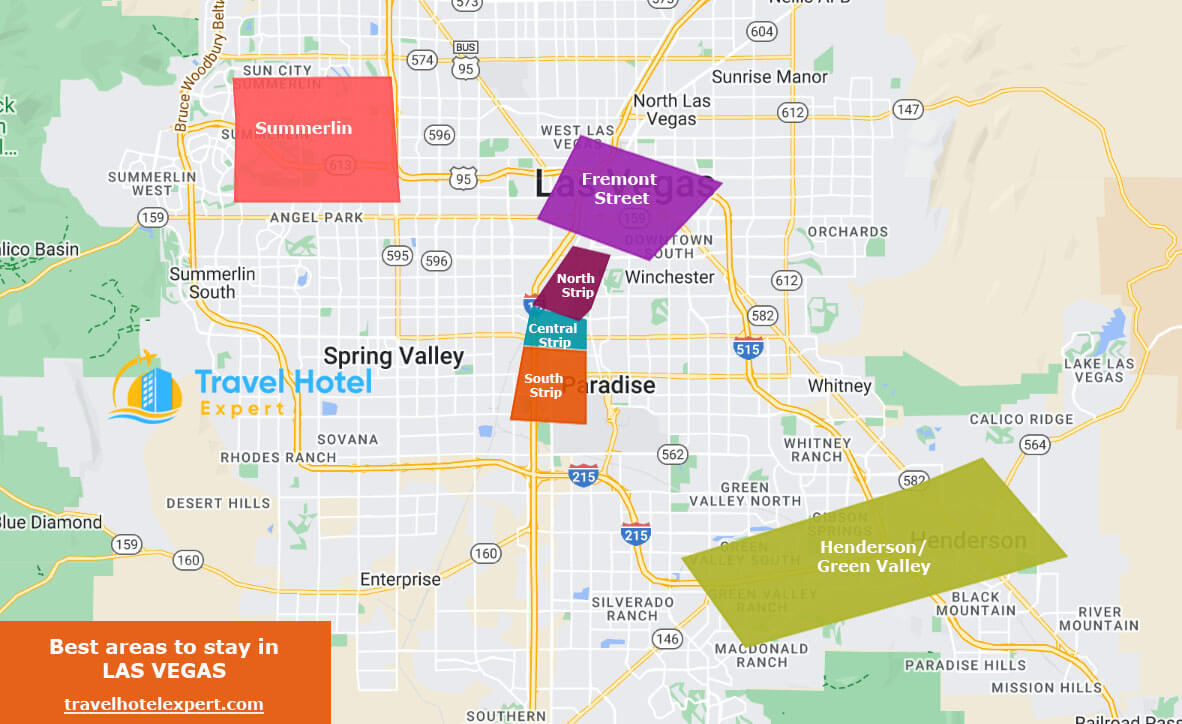Map of the best areas to stay in Las Vegas