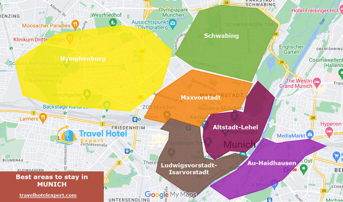 Map of the best areas to stay in Munich first time