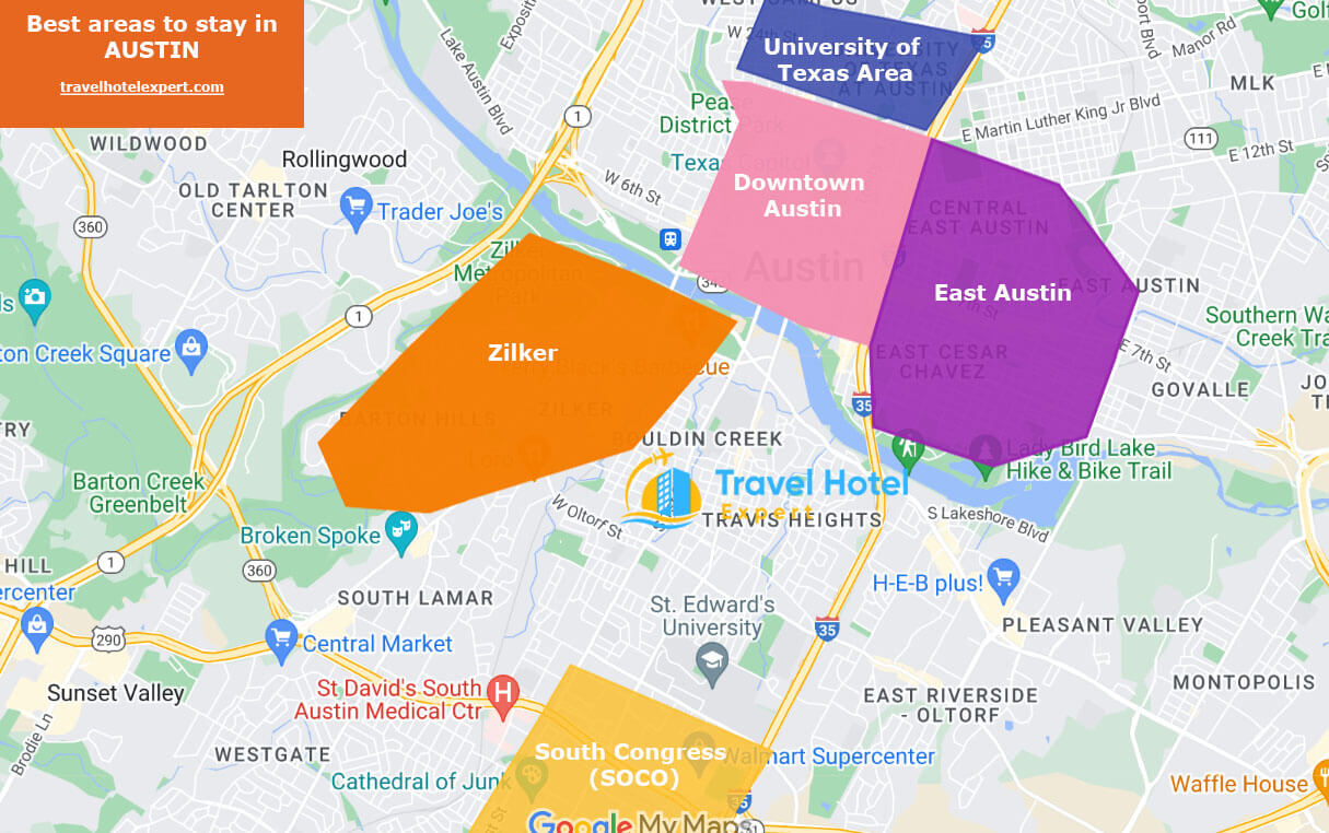 Map of the safe areas to stay in Austin first time