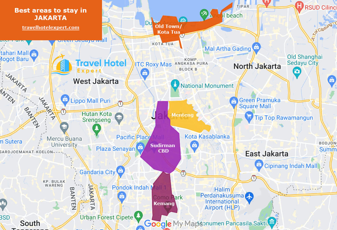 Map of the safe areas to stay in Jakarta first time