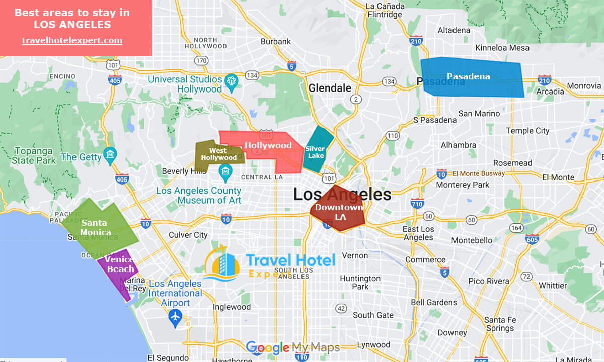 Map of the safe areas to stay in Los Angeles first time