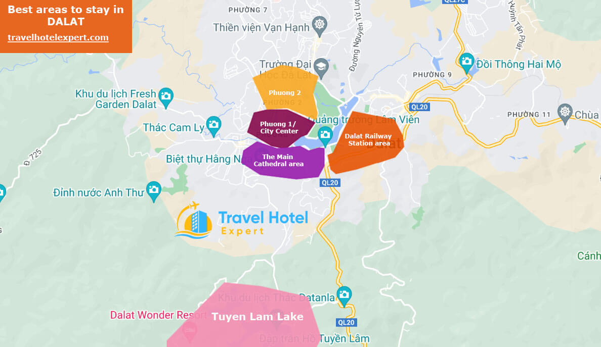 Map of the safe areas to stay in Dalat first time