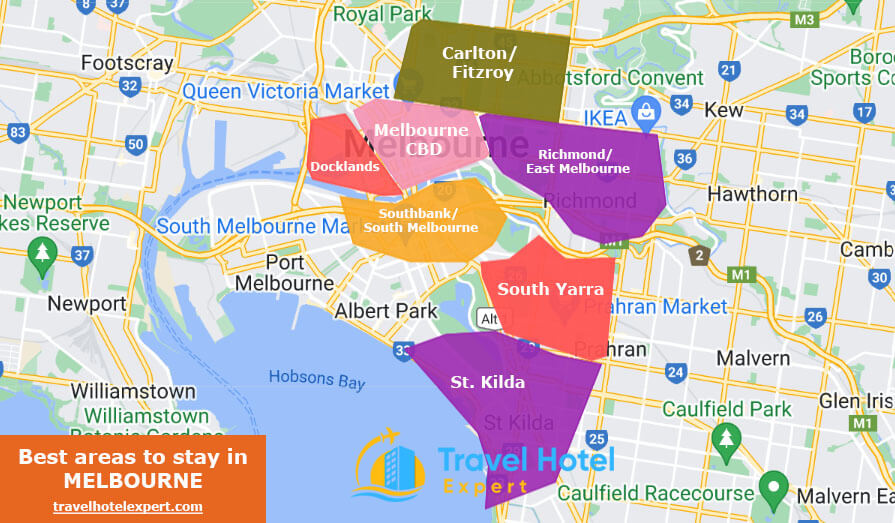 Map of the safe areas to stay in Melbourne first time