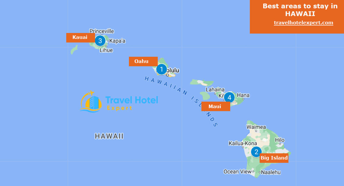 Map of the best islands to stay in Hawaii first time