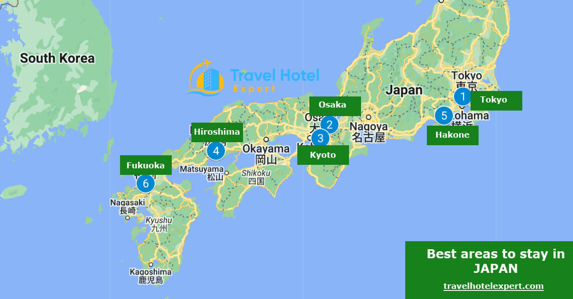 Map of the best places to stay in Japan first time