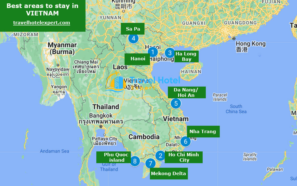 Map of the best areas to stay in Vietnam first time