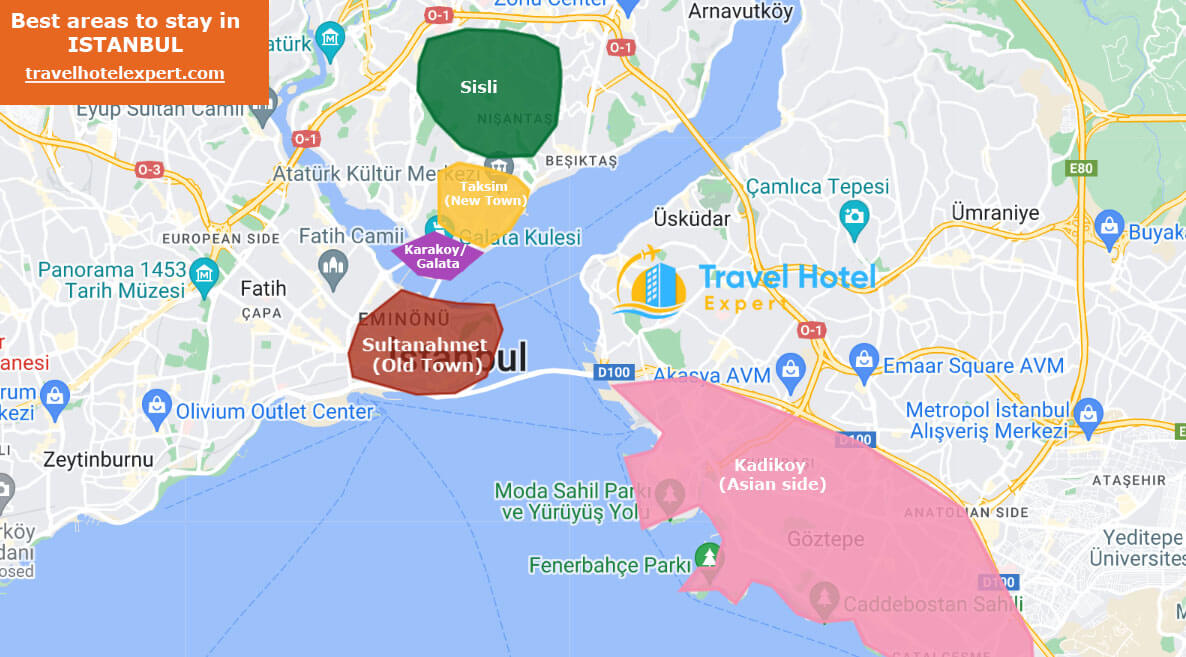 Map of the safe areas to stay in Istanbul first time