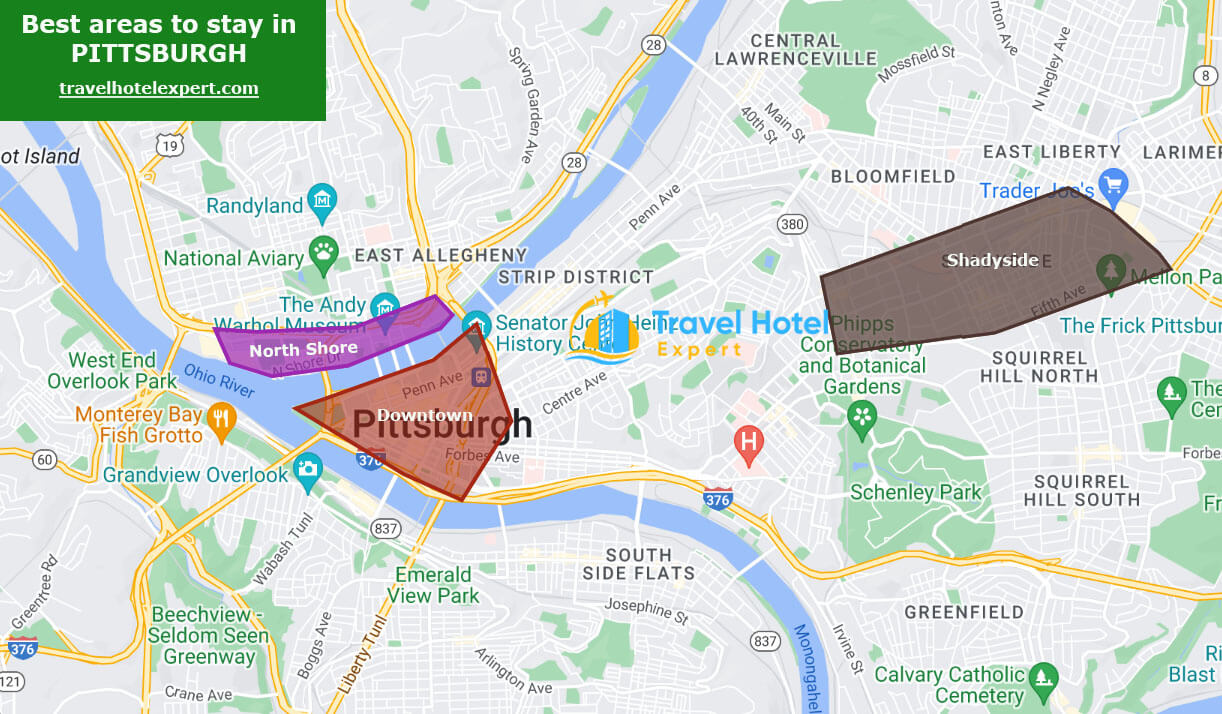 Map of the safe areas to stay in Pittsburgh first time