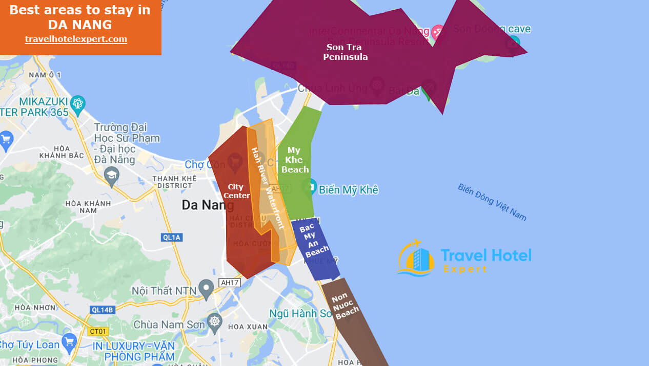 Map of the safe areas to stay in Da Nang first time