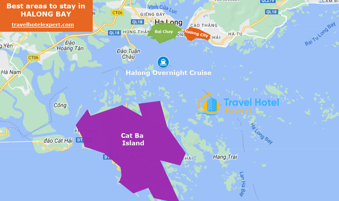 Map of the safe areas to stay in Halong Bay first time