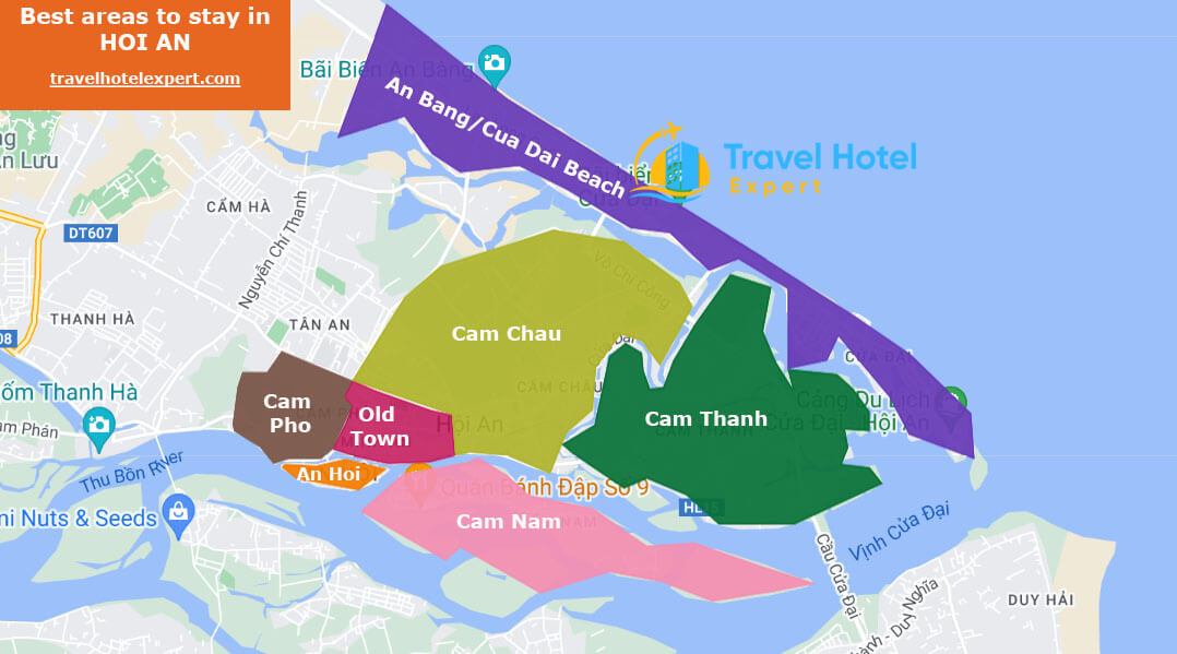 Map of the safe areas to stay in Hoi An first time