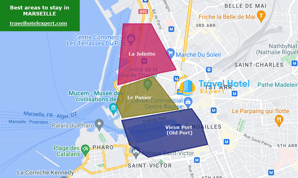 Map of the safe areas to stay in Marseille first time