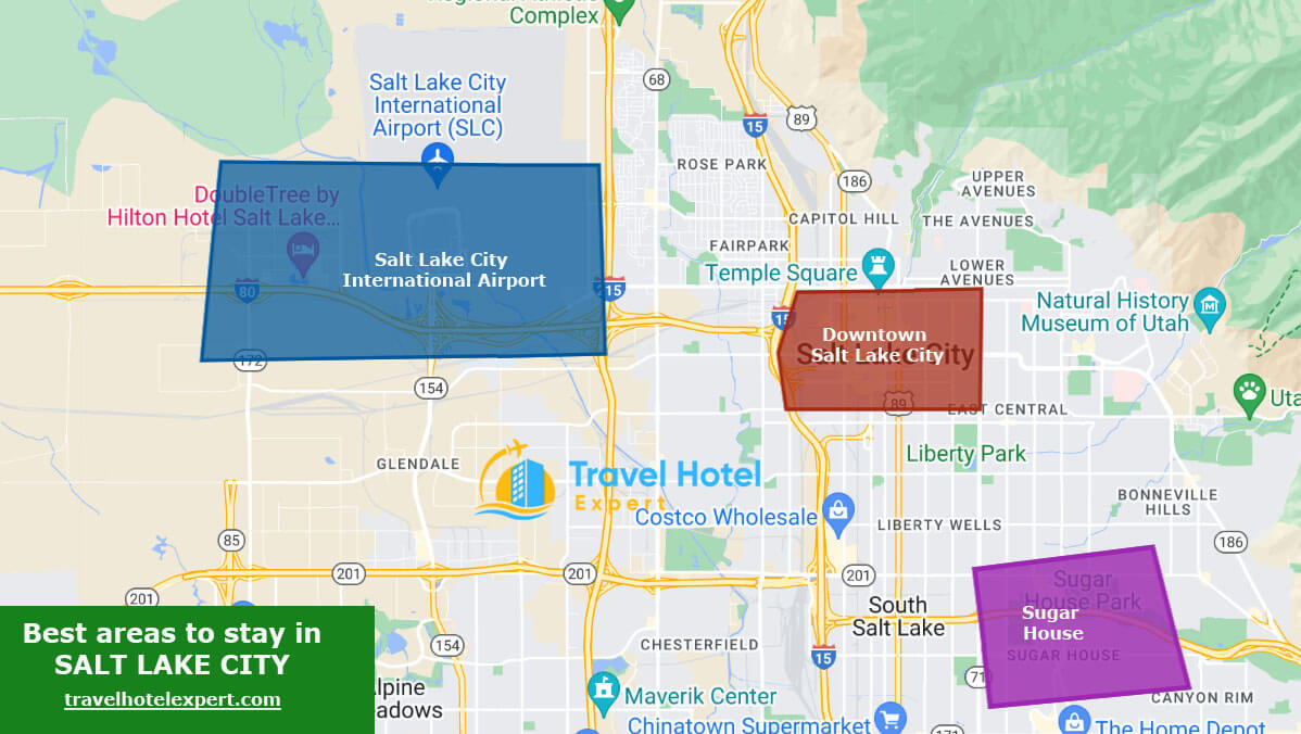 Map of the safe areas to stay in Salt Lake City first time