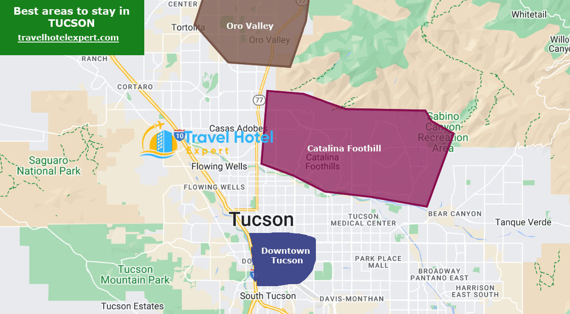 Map of the safe areas to stay in Tucson first time