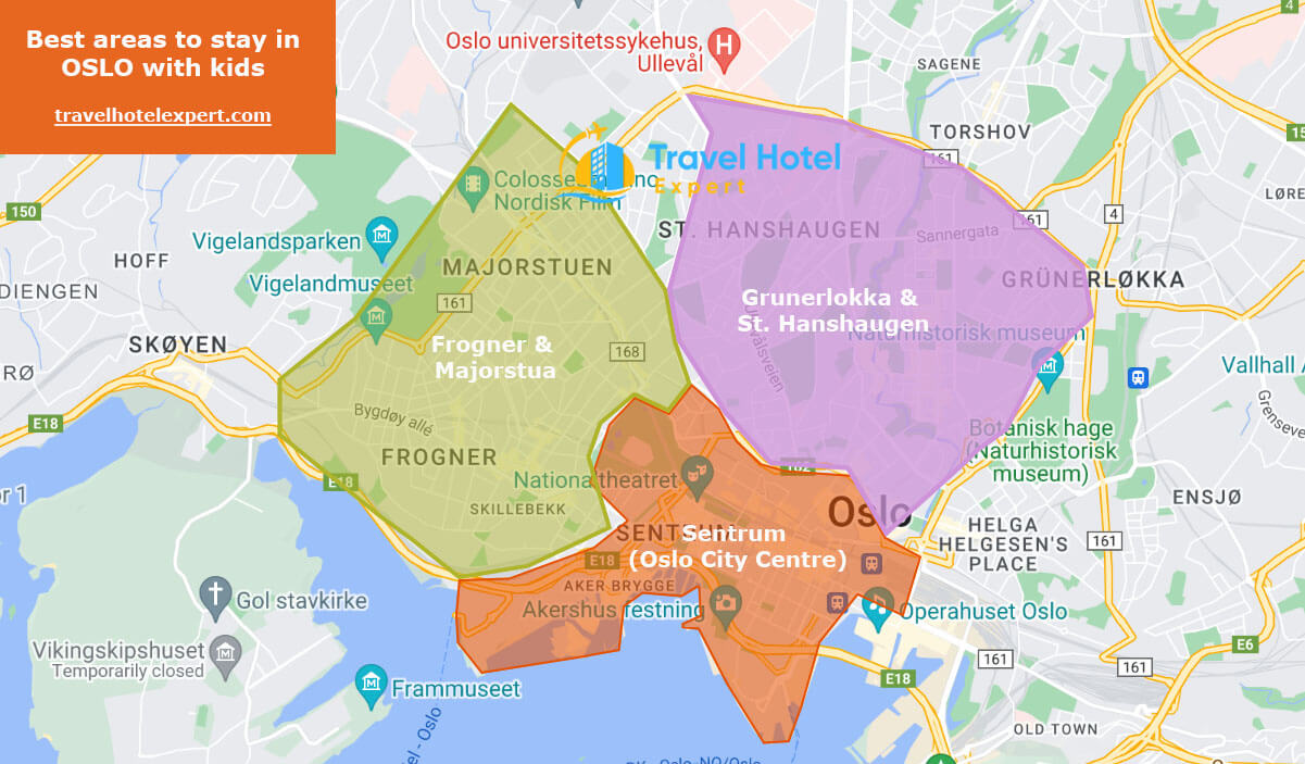 Map of the best areas to stay in Oslo for families with kids