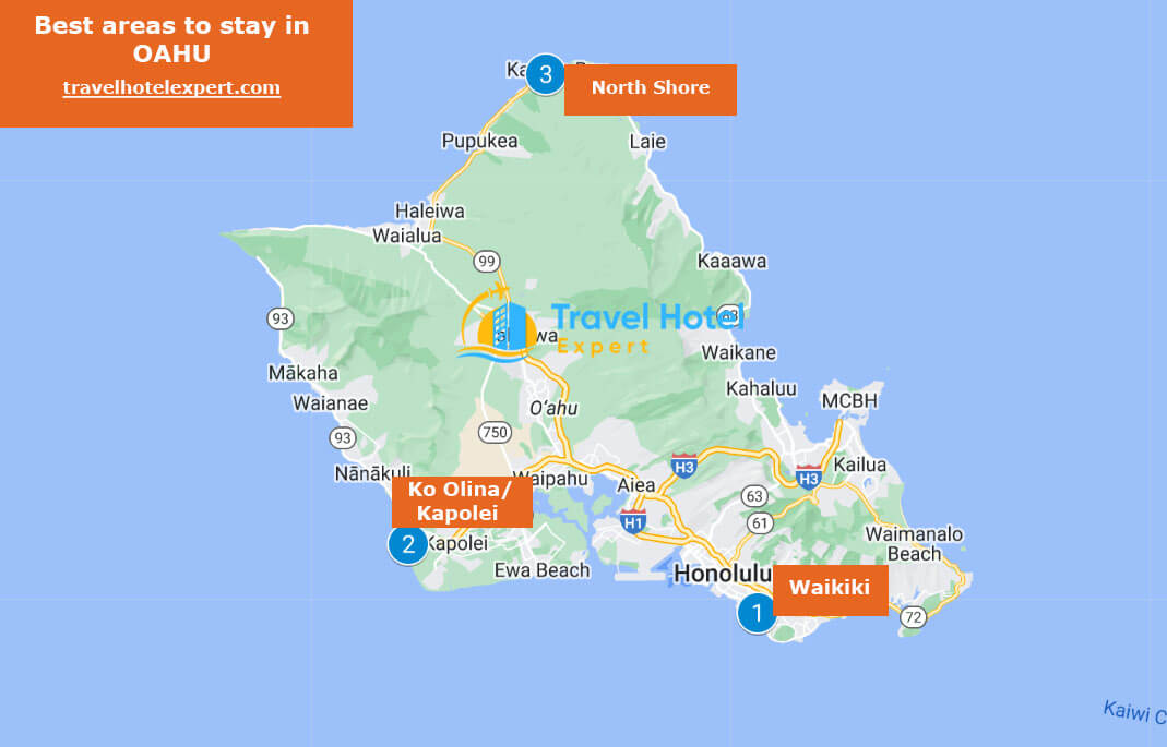 Map of the safe areas to stay in Oahu first time