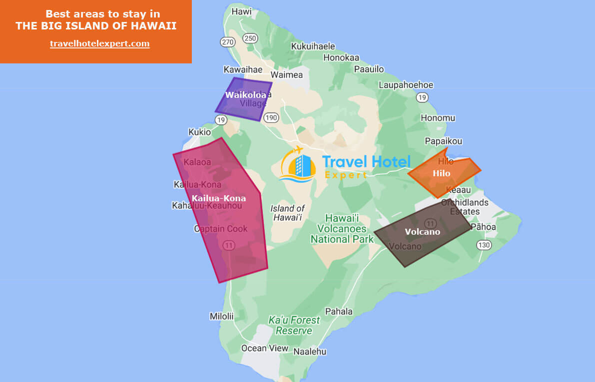 Map of the safe areas to stay in the Big Island first time