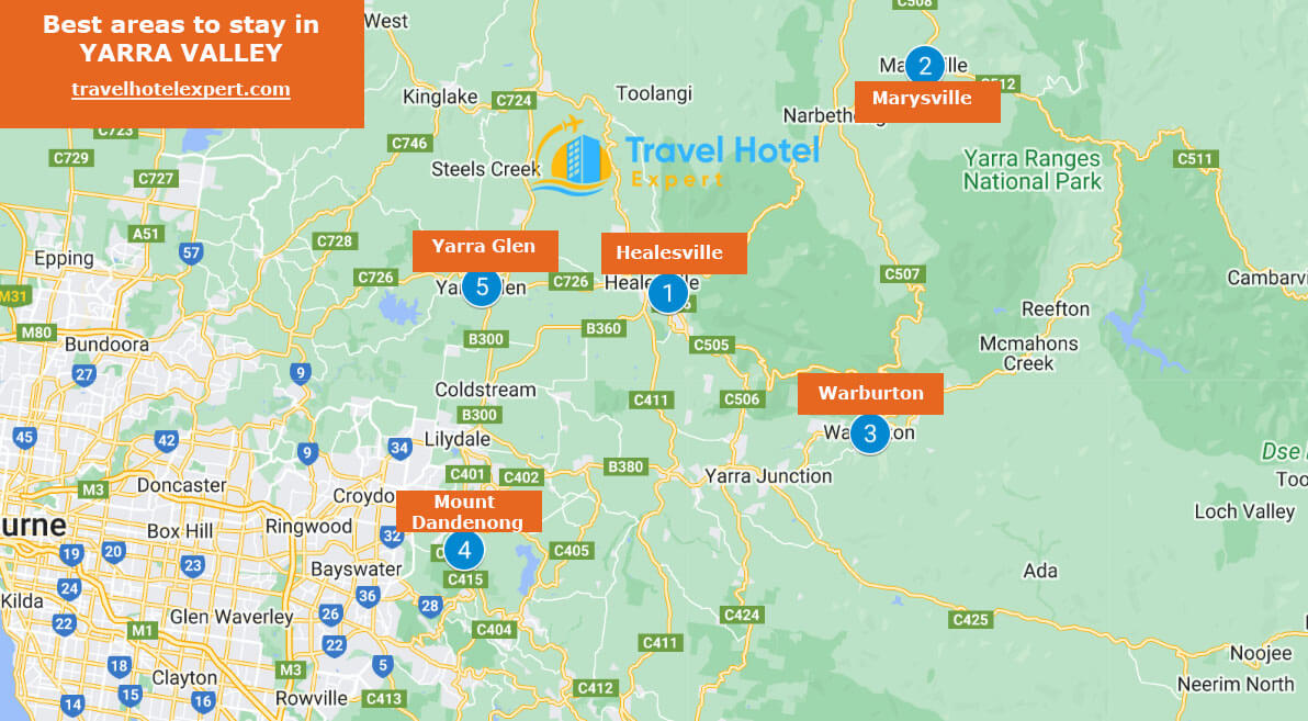 Map of the safe areas to stay in Yarra Valley first time