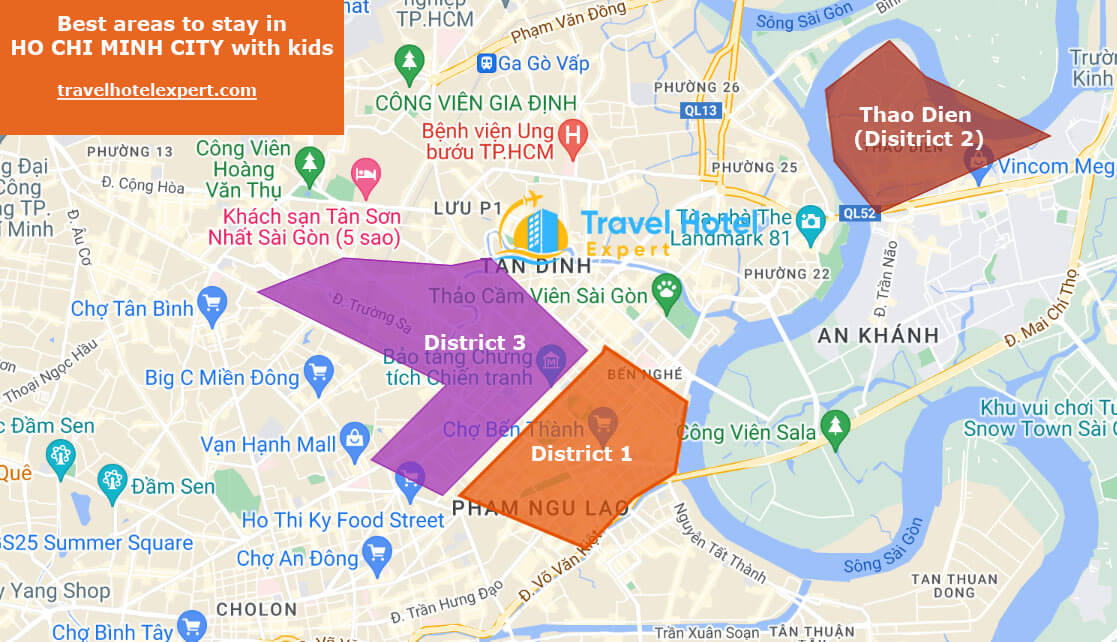Map of the best areas to stay in Ho Chi Minh City for families with kids